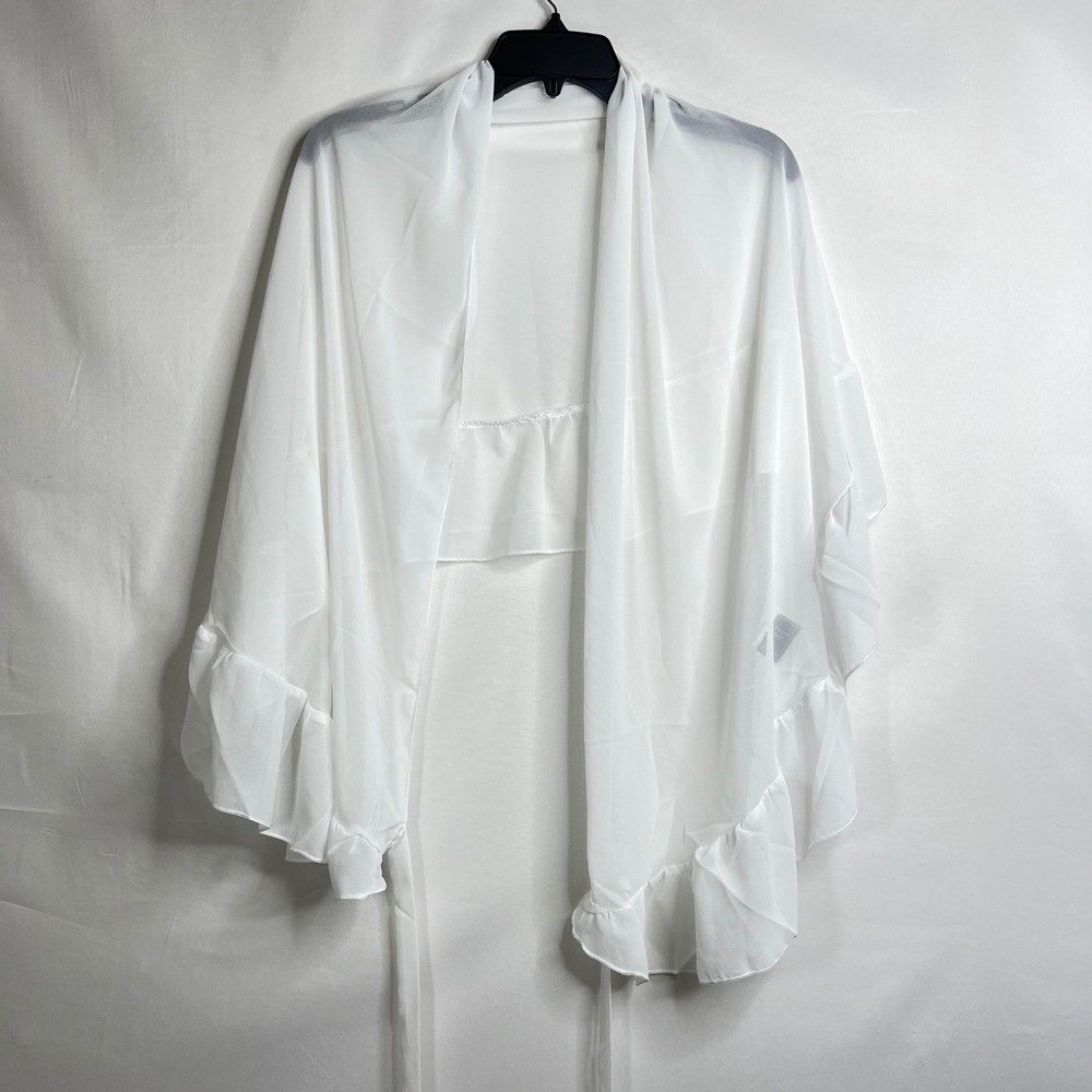 SHEIN Curve White Chiffon Ruffle Sarong Women 3XL Sheer Open Front Beach Coverup